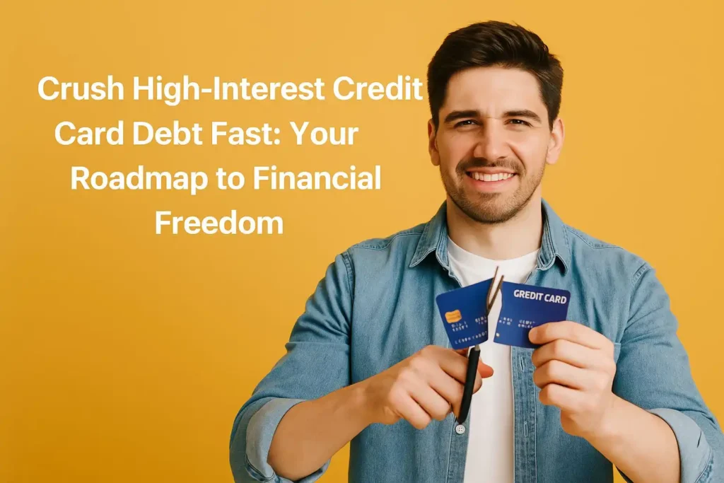 Confident young man starting his debt repayment journey, symbolizing breaking free from credit card debt and achieving financial empowerment.