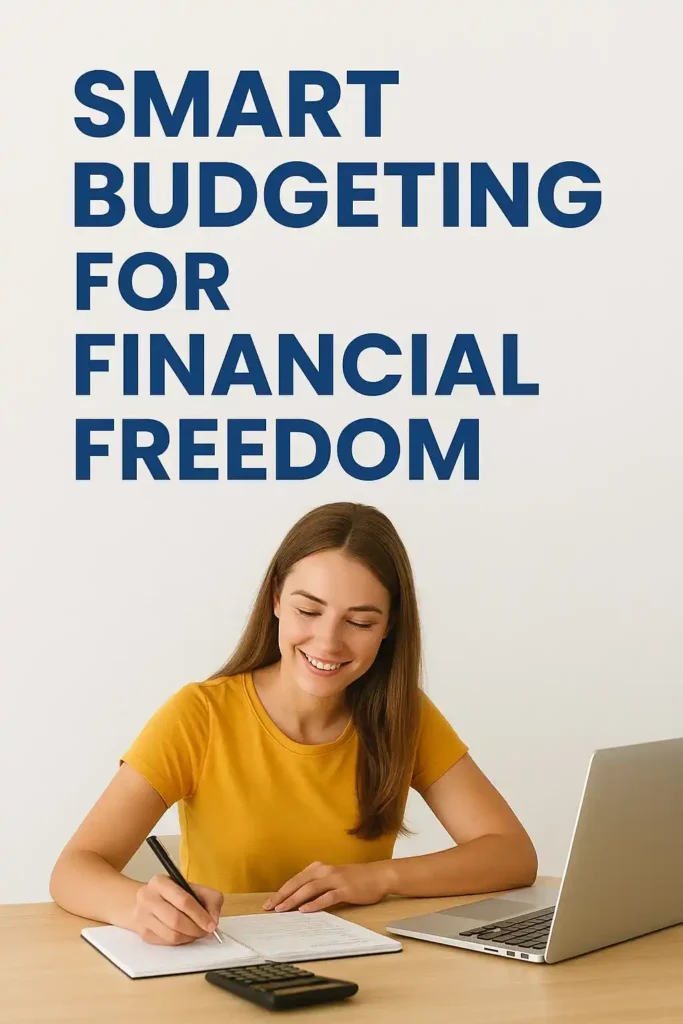 “Motivated young professional reviewing finances with a budget planner and expense tracker for smart budgeting”