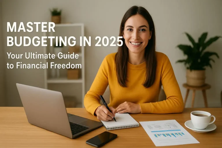 Young woman planning her finances on laptop with notes and charts, representing smart budgeting in 2025 for financial freedom.