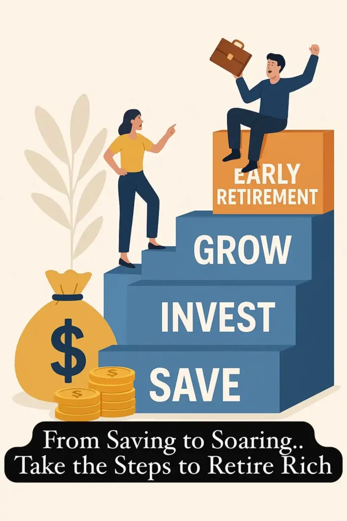 how to retire by 45: financial growth steps to early retirement with save, invest, grow strategy.