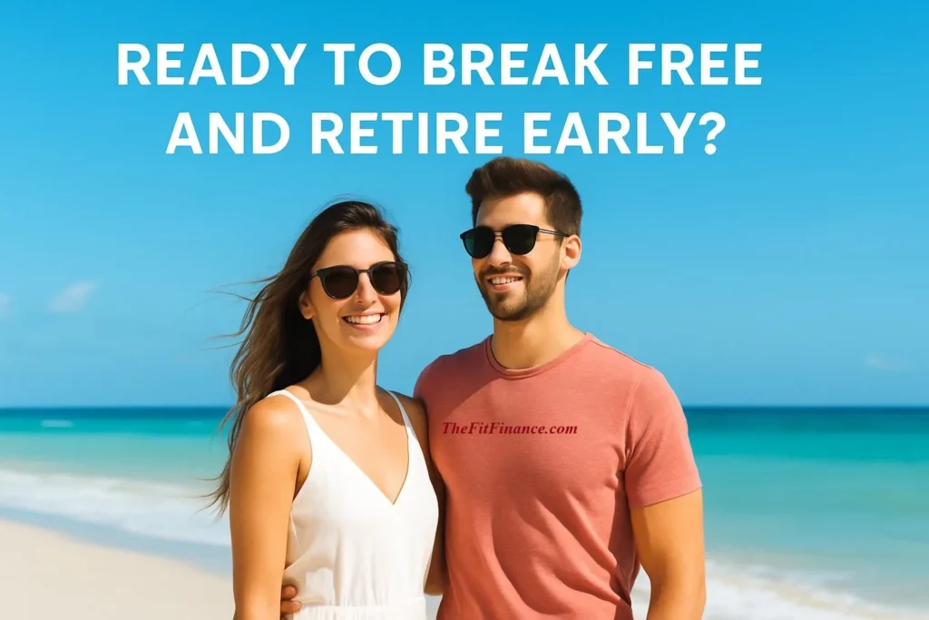Young couple enjoying beach freedom, symbolizing the dream lifestyle when you retire at 45.