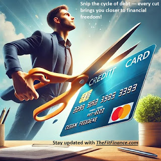A person confidently cutting a credit card in half, symbolizing financial freedom and breaking free from high-interest debt.