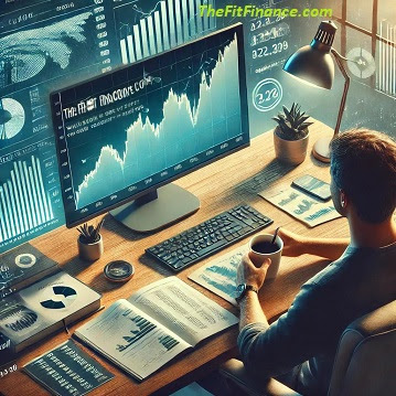 A middle-aged man happily keeping stratige for withdraw fund monthly while a digital screen beside him displays his growing investment portfolio