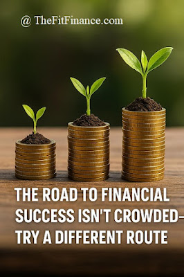 Three stacks of golden coins on a wooden surface, each sprouting a plant at different growth stages, symbolizing alternative investment paths and compounding wealth