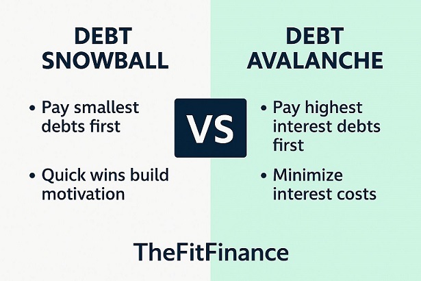 Comparison chart of debt snowball vs avalanche method highlighting repayment strategy differences .. easy to understand