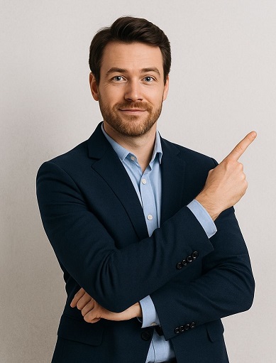 Confident businessman pointing towards a headline about the truth of the average IQ of rich people.. Many wealthy people and entrepreneurs highlight passion and persistence as key
