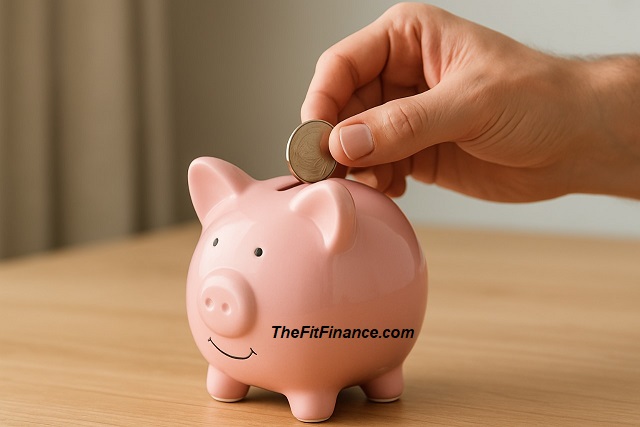 Pink piggy bank being fed a coin — symbolic of spouse hiding money for love, savings, and financial security.