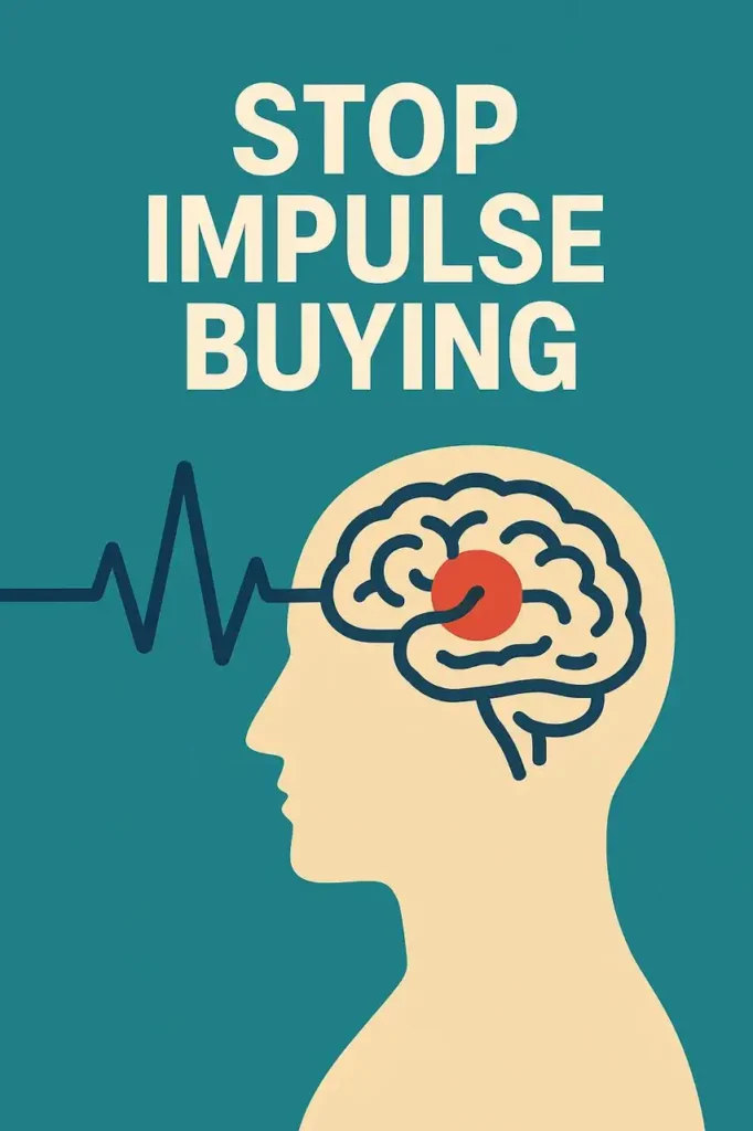 Illustration of brainwave app interface showing calming sound waves to reduce impulse buying habits.