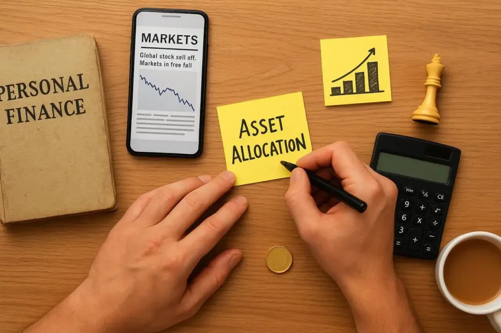 Hands building a financial strategy board with asset allocation notes, showing how to enhance IQ for money growth through structured planning.