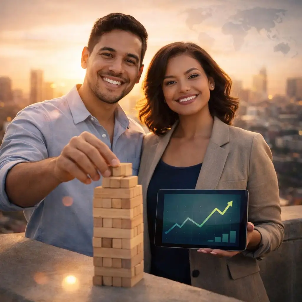 Confident couple building wealth together after following a breaking bad spending habits